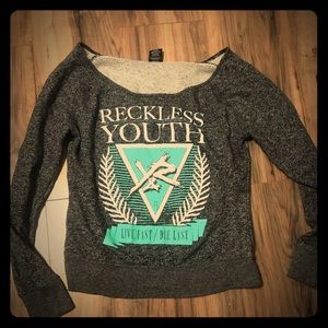Young and Reckless off the shoulder long sleeve!